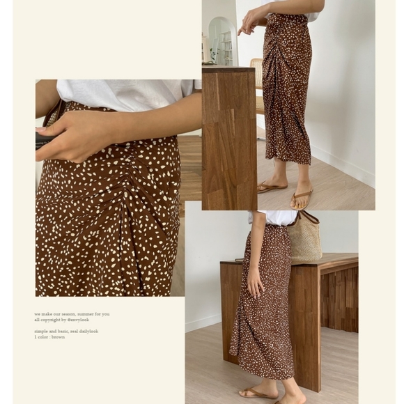 dot brown shirring skirt - Picture 2 of 7